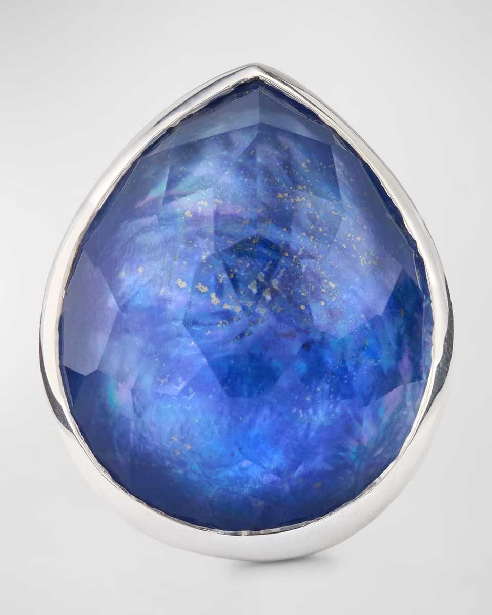 Rock Candy Teardrop Ring in Clear Quartz, MOP and Lapis Triplet